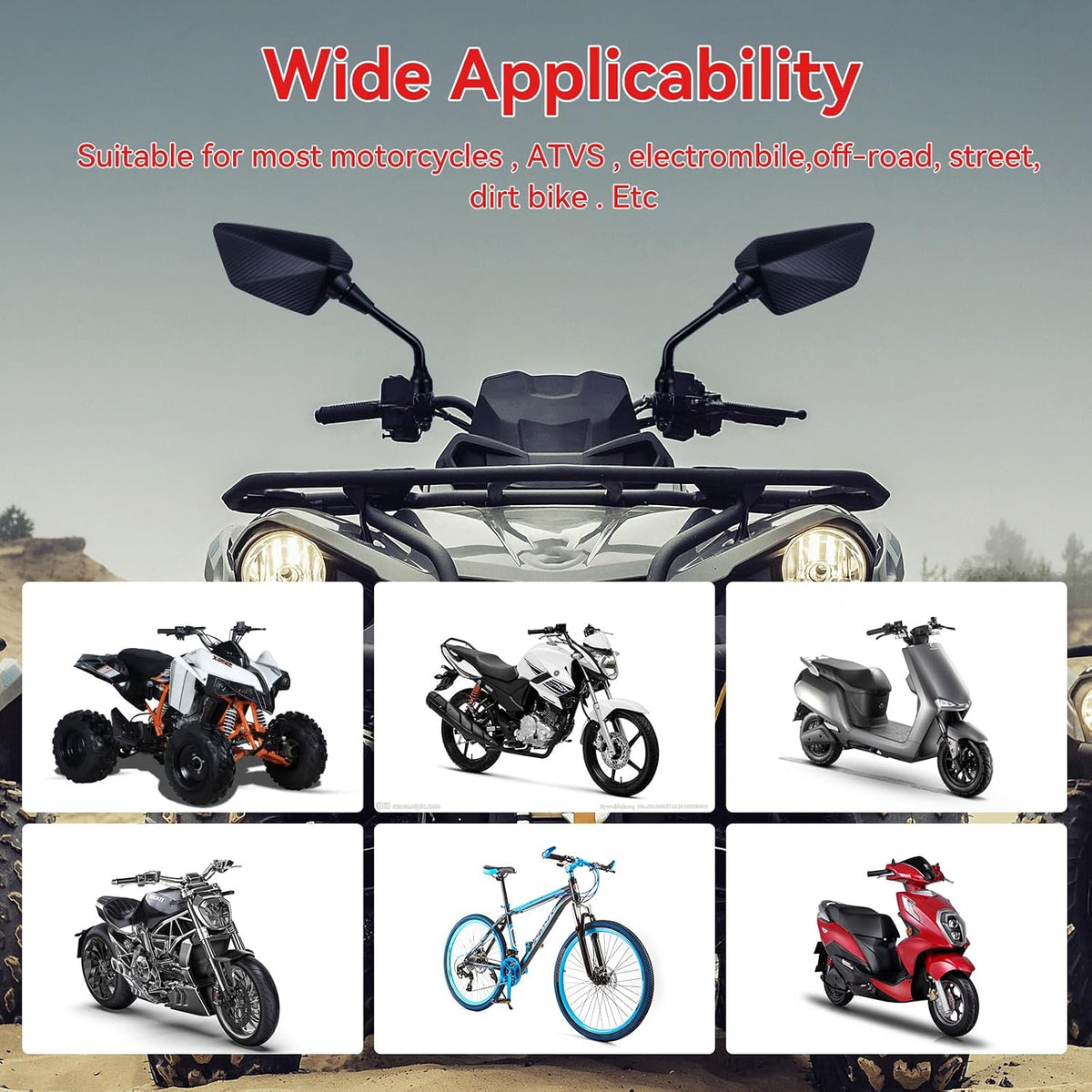 ATV Mirror - Rear View Mirror for ATV, Bike, Scooter & More - 7/8" Handlebar Mount, 8MM/10MM Screw Compatible with Victory, Yamaha, Kawasaki & KTM