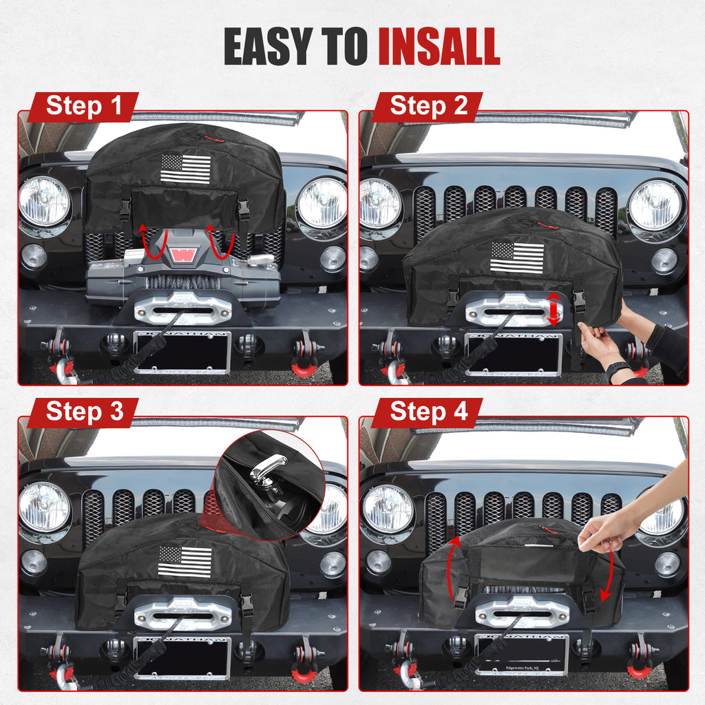 GEVINFA Winch Cover with Top Zipper Design, 2026 Latest Flagship Waterproof Dust-Proof UV Resistant Winch Protective Cover, Indoor & Outdoor Adjustable Accessories for 8000-13500 lbs Electric Winches