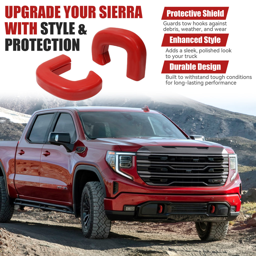Tow Hook Covers Compatible with GMC Sierra 1500 2019-2025, Vertical Tow Hooks, Custom-Fit Protector Cover for Sierra 1500 Accessories | Durable & Stylish Upgrade (Red)