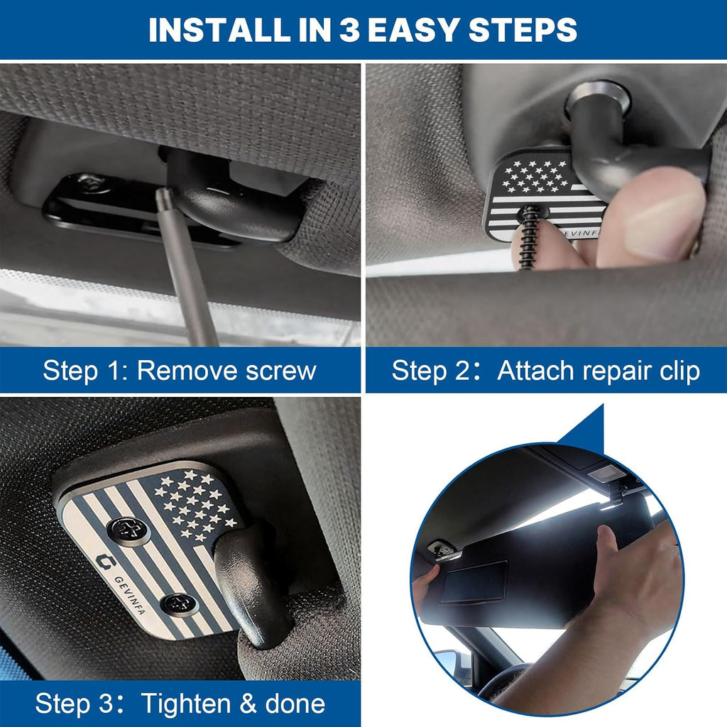GEVINFA Sun Visor Repair Kit Compatible with Ram 1500 2019-2026, 2 Pack Upgraded Aluminum Alloy Visor Clips with US-Flag for Fixing Sagging Sun Visor, Patriotic Truck Interior Ram 1500 Accessories