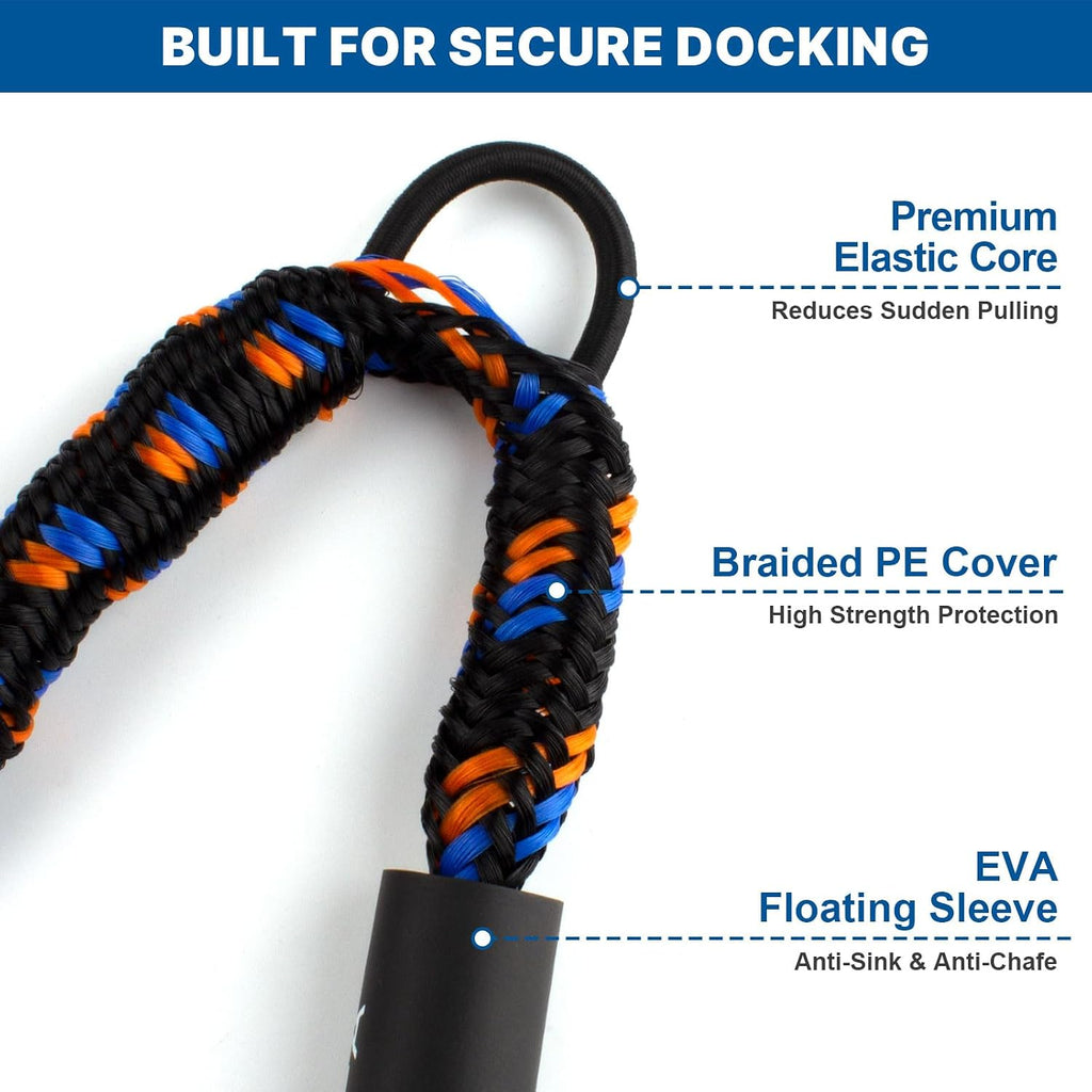 Bungee Dock Lines for Boats 4.3-5.6Ft 316 SS Clip Black Orange Blue