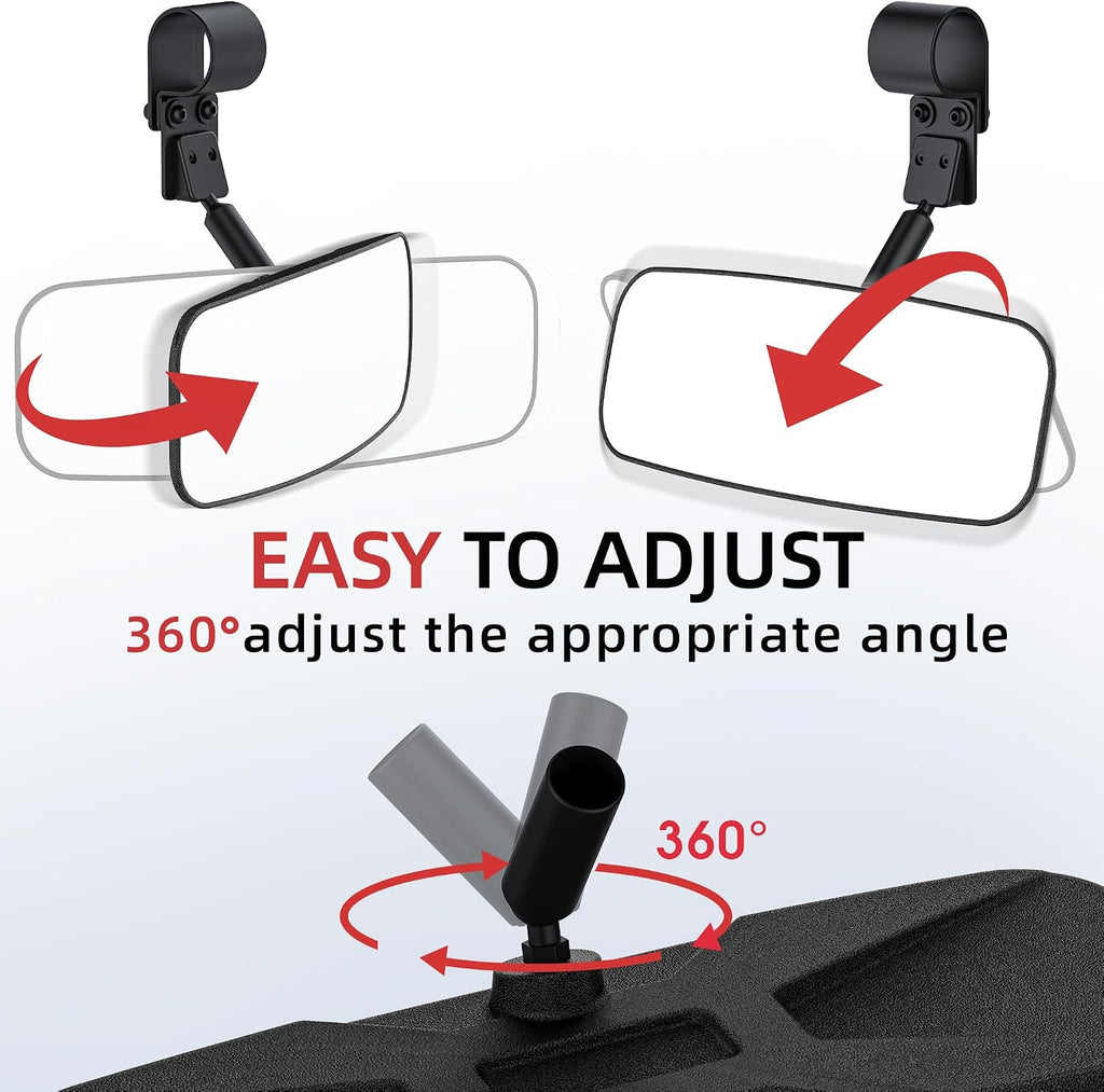 UTV RZR Rear View Mirror and Side Mirrors Set 1.65"-2" Roll Bar Cage, UTV Convex Rear View Side Mirrors Compatible with Polaris RZR Ranger Can Am X3 Commander Kawasaki Mule Rhino