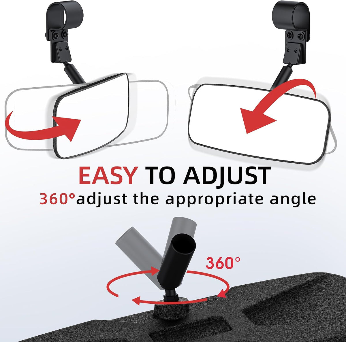 UTV RZR Rear View Mirror and Side Mirrors Set 1.65"-2" Roll Bar Cage, UTV Convex Rear View Side Mirrors Compatible with Polaris RZR Ranger Can Am X3 Commander Kawasaki Mule Rhino