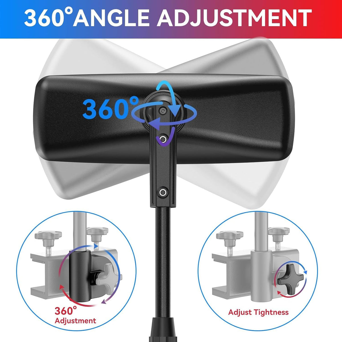 Boat Mirror, Upgraded Pontoon Boat Rear View Mirror with Telescopic Pole & Heavy Duty Bracket,Wide Angle 3.7"x11"Adjustable Marine Rear View Mirror for Pontoon Boat Ski Boats Water Skiing