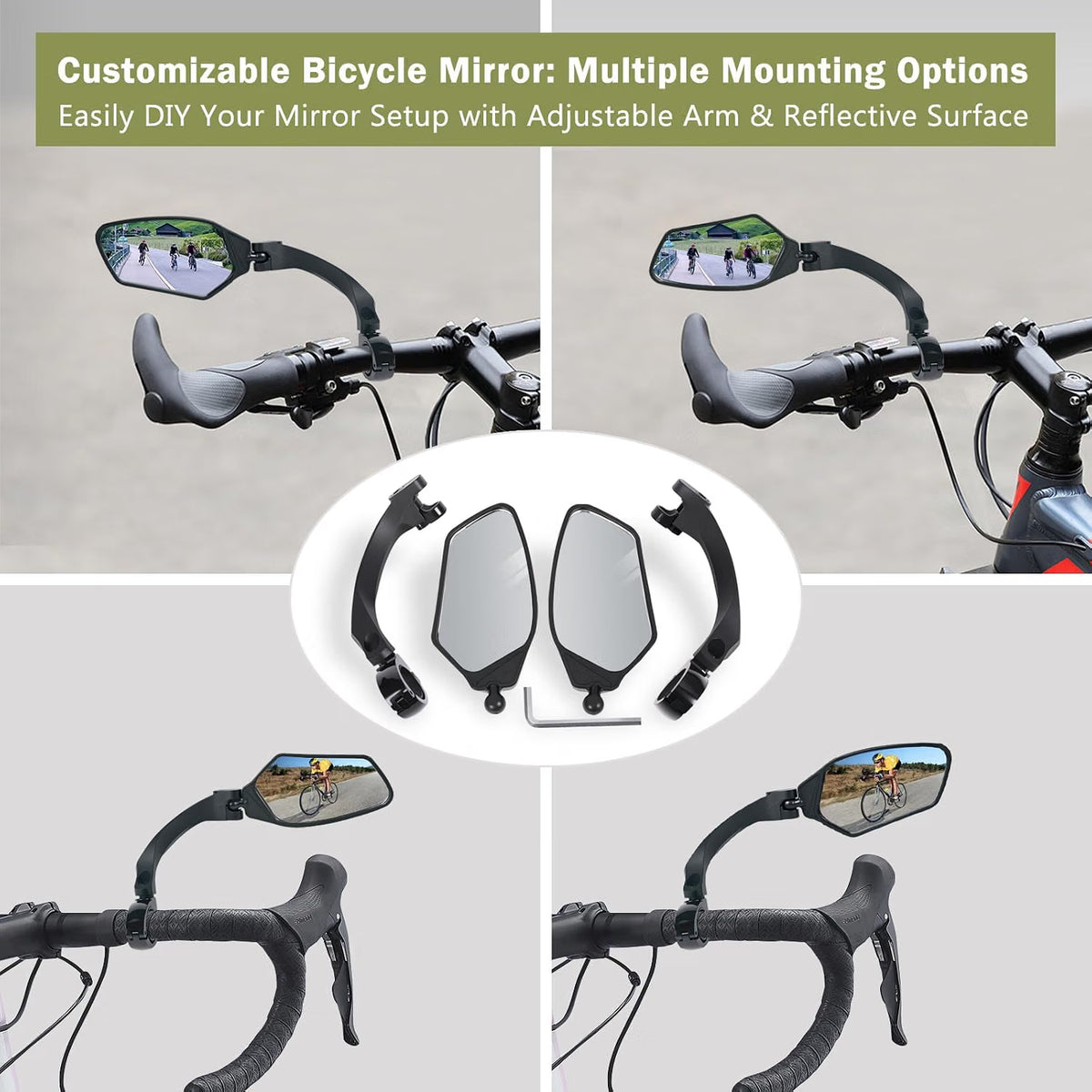 GEVINFA RIDE Adjustable Handlebar Bike Mirrors, Left & Right Bicycle Mirror Set