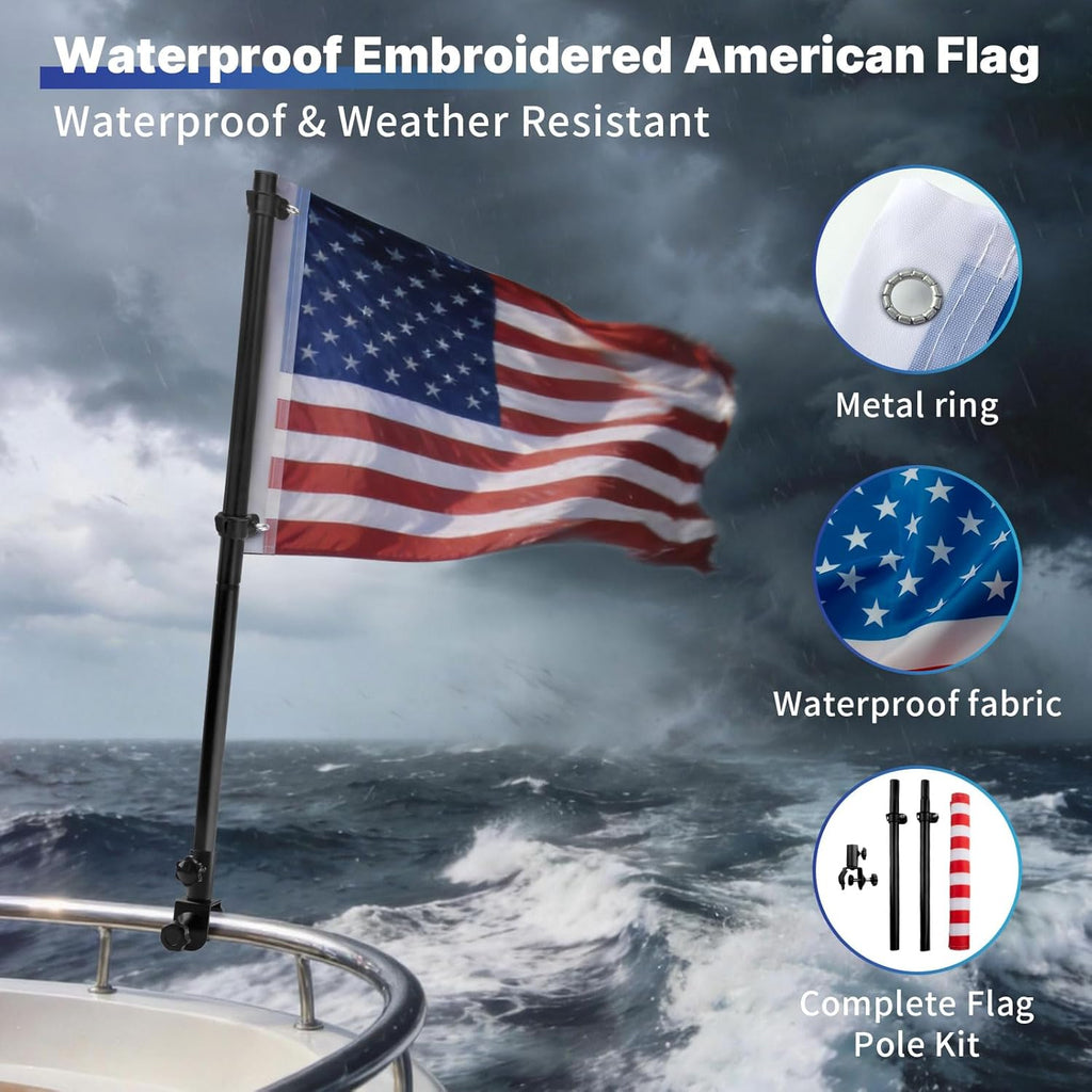 GEVINFA Boat Flag Pole Kit 15x28" American USA Flag, 50 Stars Marine Flag
