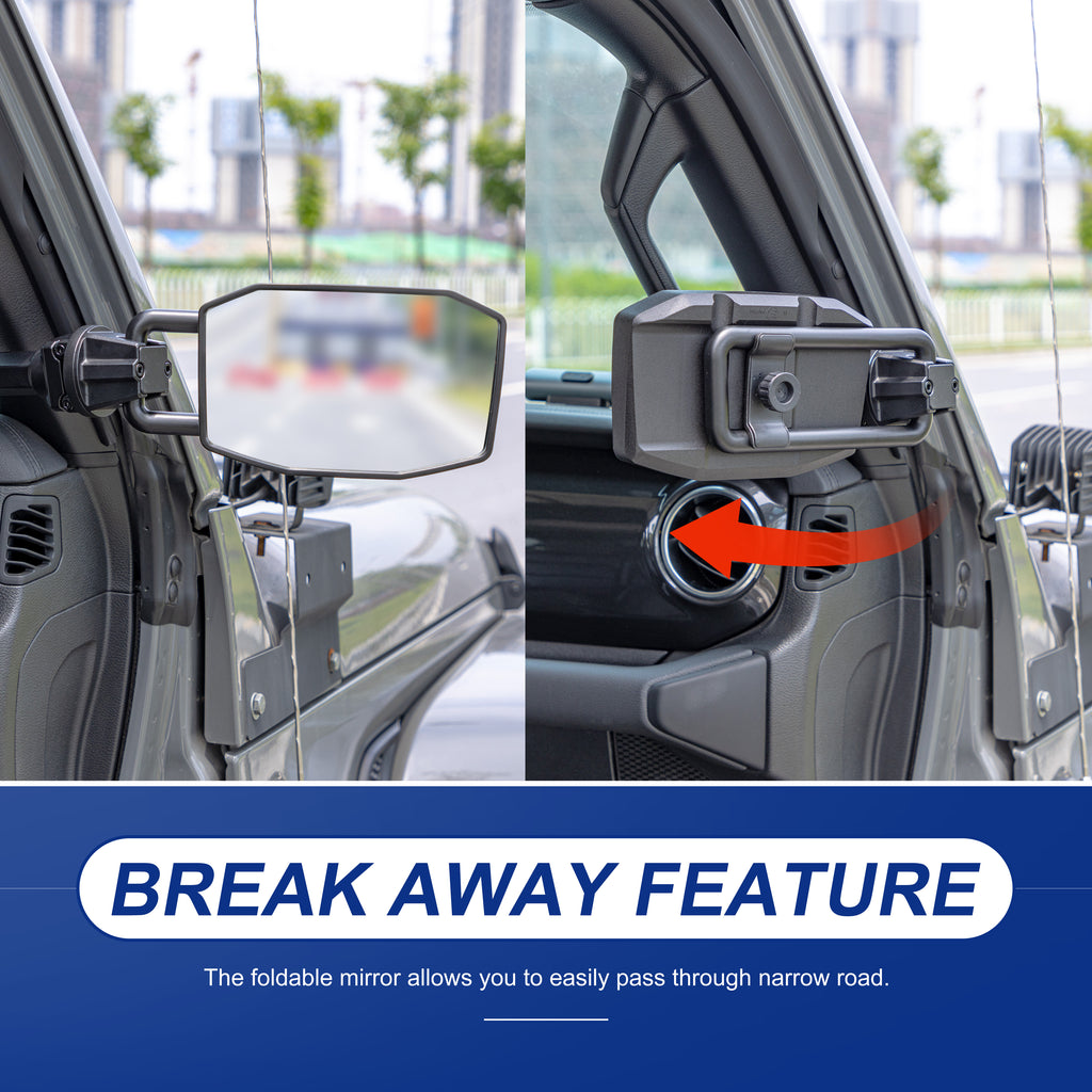 GEVINFA Upgrade Mirrors Doors Off Compatible with Jeep Wrangler JL JLU and Gladiator JT 2018-2023, Quick Release JL Mirror, No Wobble & Quick Removal knob(Not Fit 2024 2025) Patented