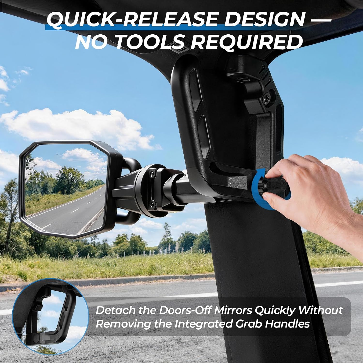 Mirrors Doors Off for Jeep Wrangler JK JKU 2007-2018, 2-in-1 Front Grab Handle & Quick Release Side View JK Mirror with 1" Ball Mount, Aluminum Alloy, 2&4 Door Off-Road Accessories