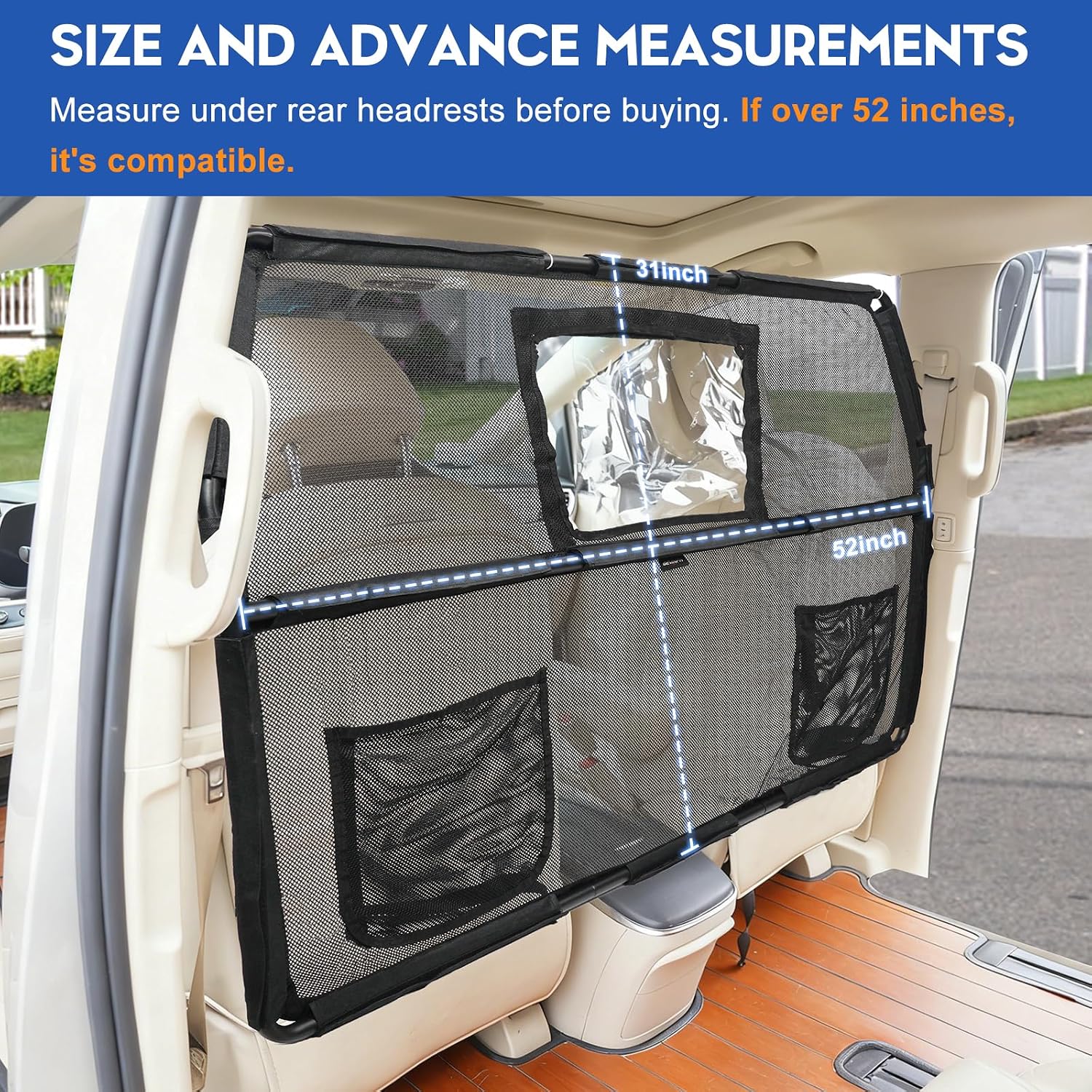 GEVINFA 52" Dog Car Barrier for SUV, Wide Escape-Proof & Chew-Proof