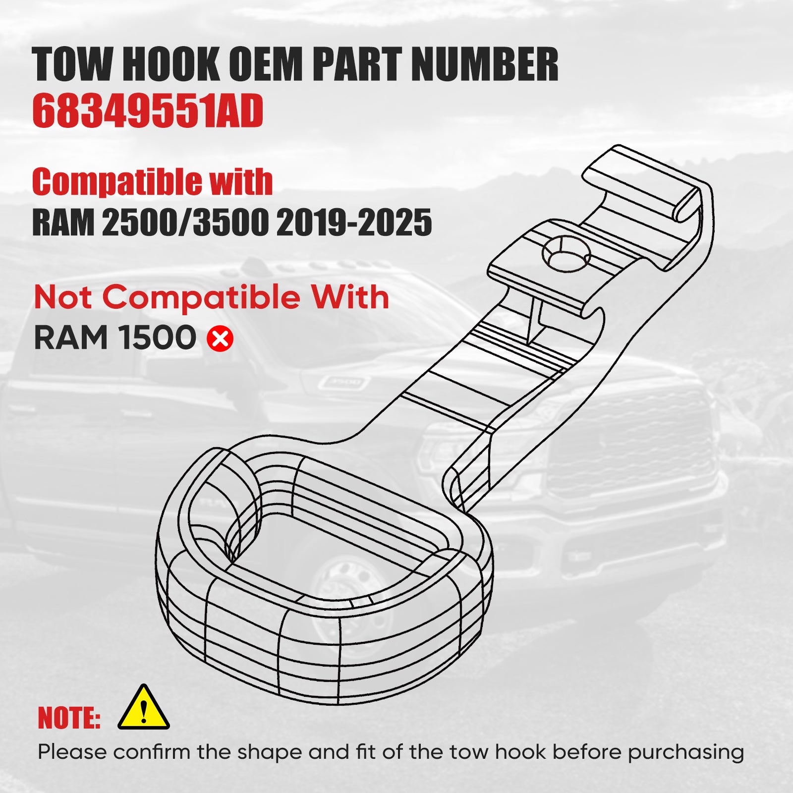 GEVINFA Tow Hooks Covers Compatible withr RAM 2500/3500 2019-2025, Heavy Duty Custom Red Silicone Hitch Cover Protector Only for Dodge RAM Accessories 2500/3500 2019-2025 (2PCS)