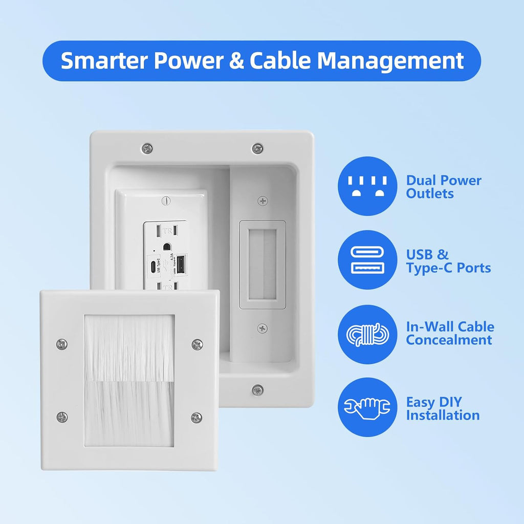 GEVINFA in-Wall Cable Management Kit TV Cord Hider for Wall Dual USB A&C