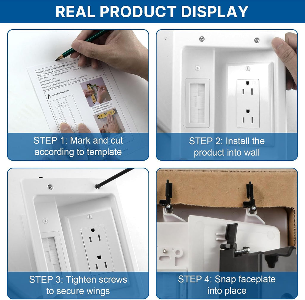 in-Wall Cable Management Kit with Power Extension Cord for Wall TV
