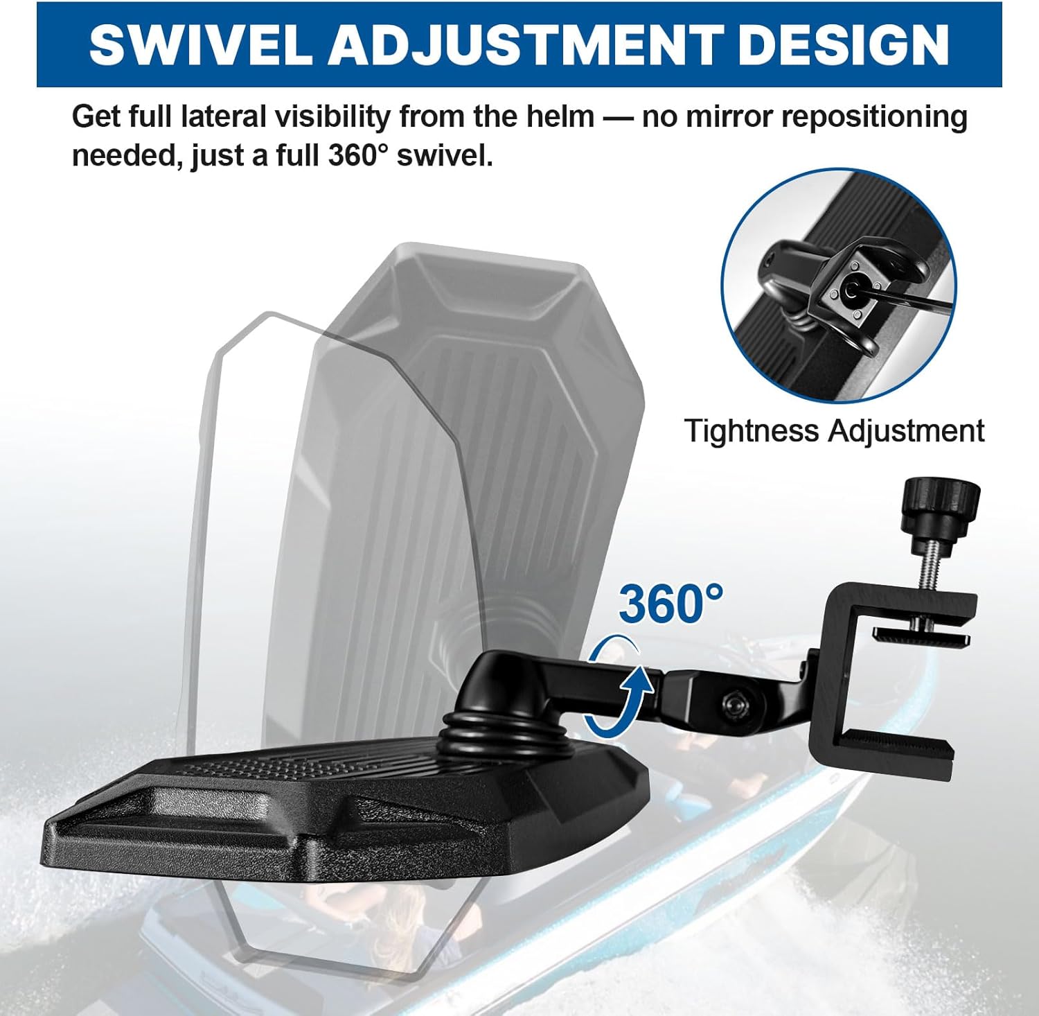 GEVINFA Boat Mirror Rear View with US Flag for Pontoon Ski Wakeboard Tower