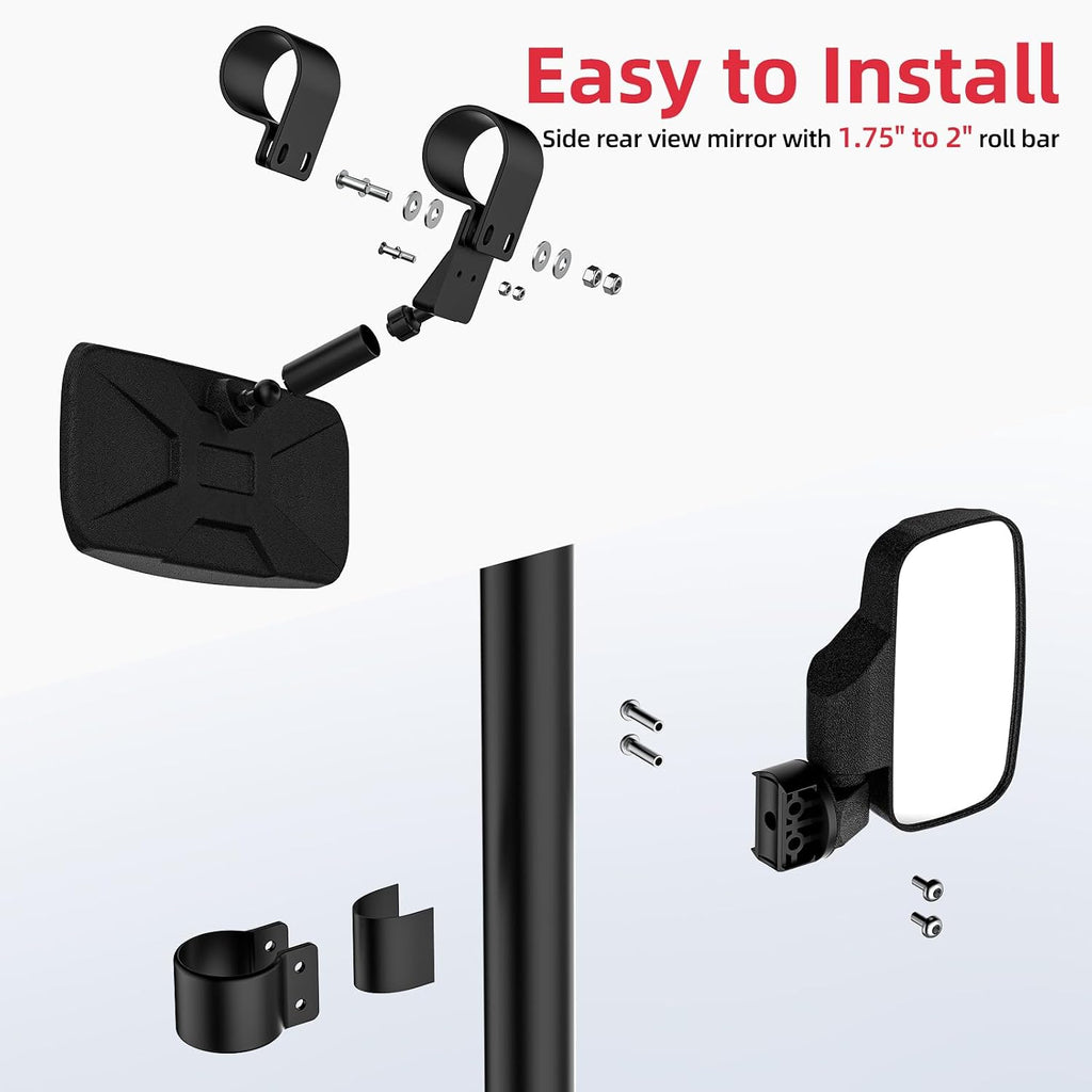 UTV RZR Rear View Mirror and Side Mirrors Set 1.65"-2" Roll Bar Cage, UTV Convex Rear View Side Mirrors Compatible with Polaris RZR Ranger Can Am X3 Commander Kawasaki Mule Rhino