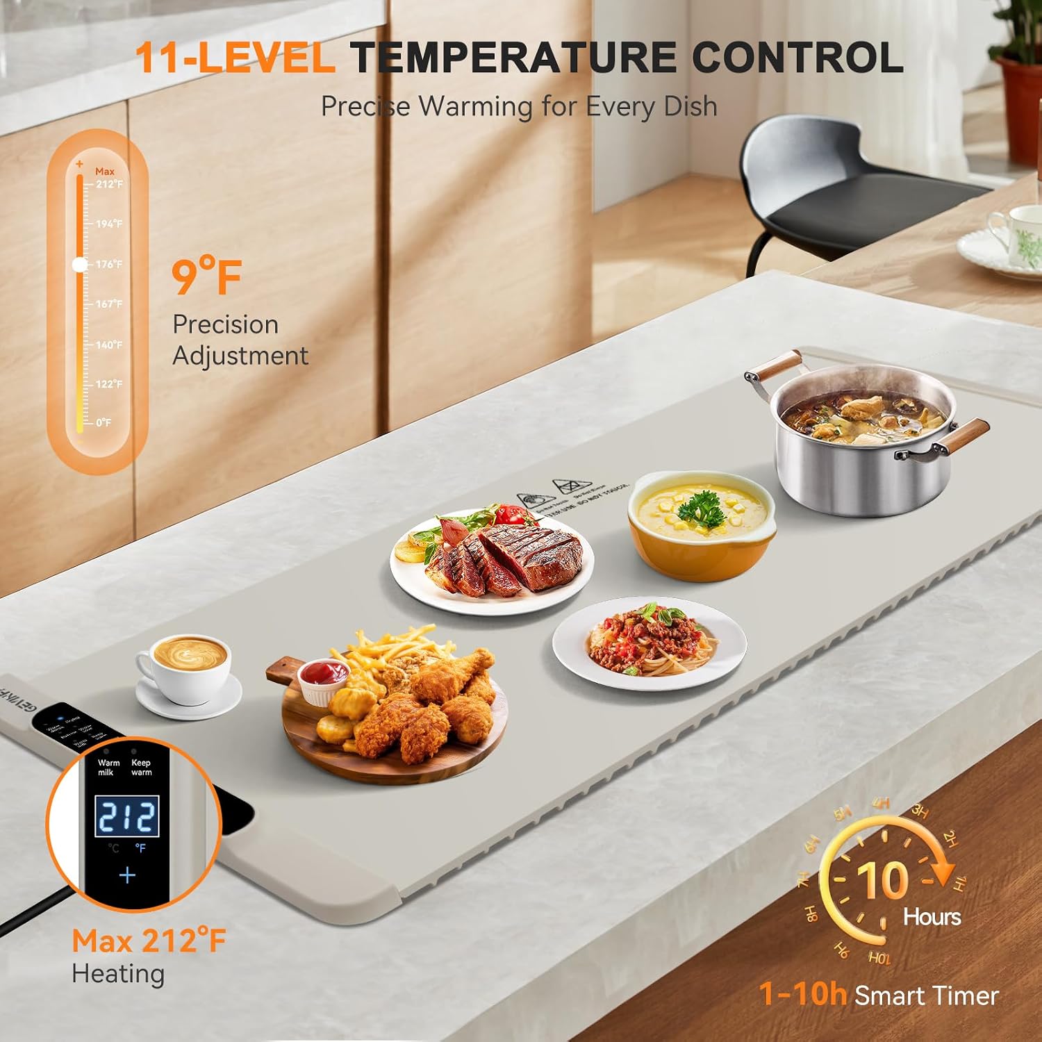 GEVINFA Extra Large Food Warming Mat 36"x16" Inches with 11 Heating Modes