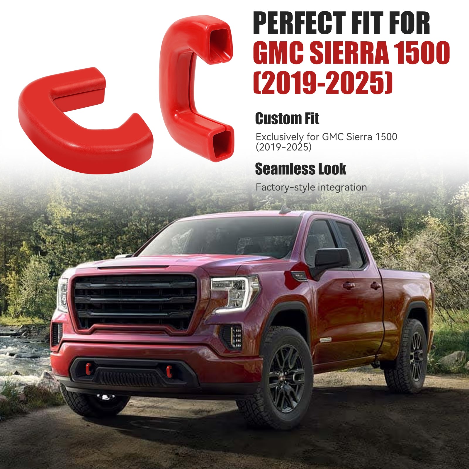 Tow Hook Covers Compatible with GMC Sierra 1500 2019-2025, Vertical Tow Hooks, Custom-Fit Protector Cover for Sierra 1500 Accessories | Durable & Stylish Upgrade (Red)