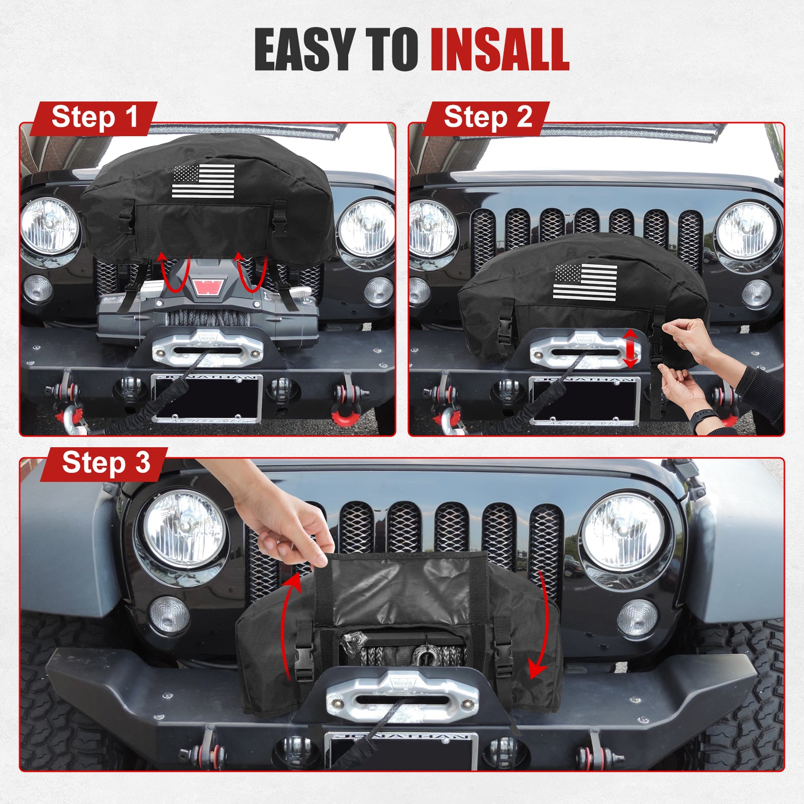 GEVINFA Winch Cover, 2026 Latest Flag Waterproof Dust-Proof Winch Protective Cover, Indoor & Outdoor Winch Accessories for 8000-13500 lbs Electric Winches With Adjustable UV Resistant Cover