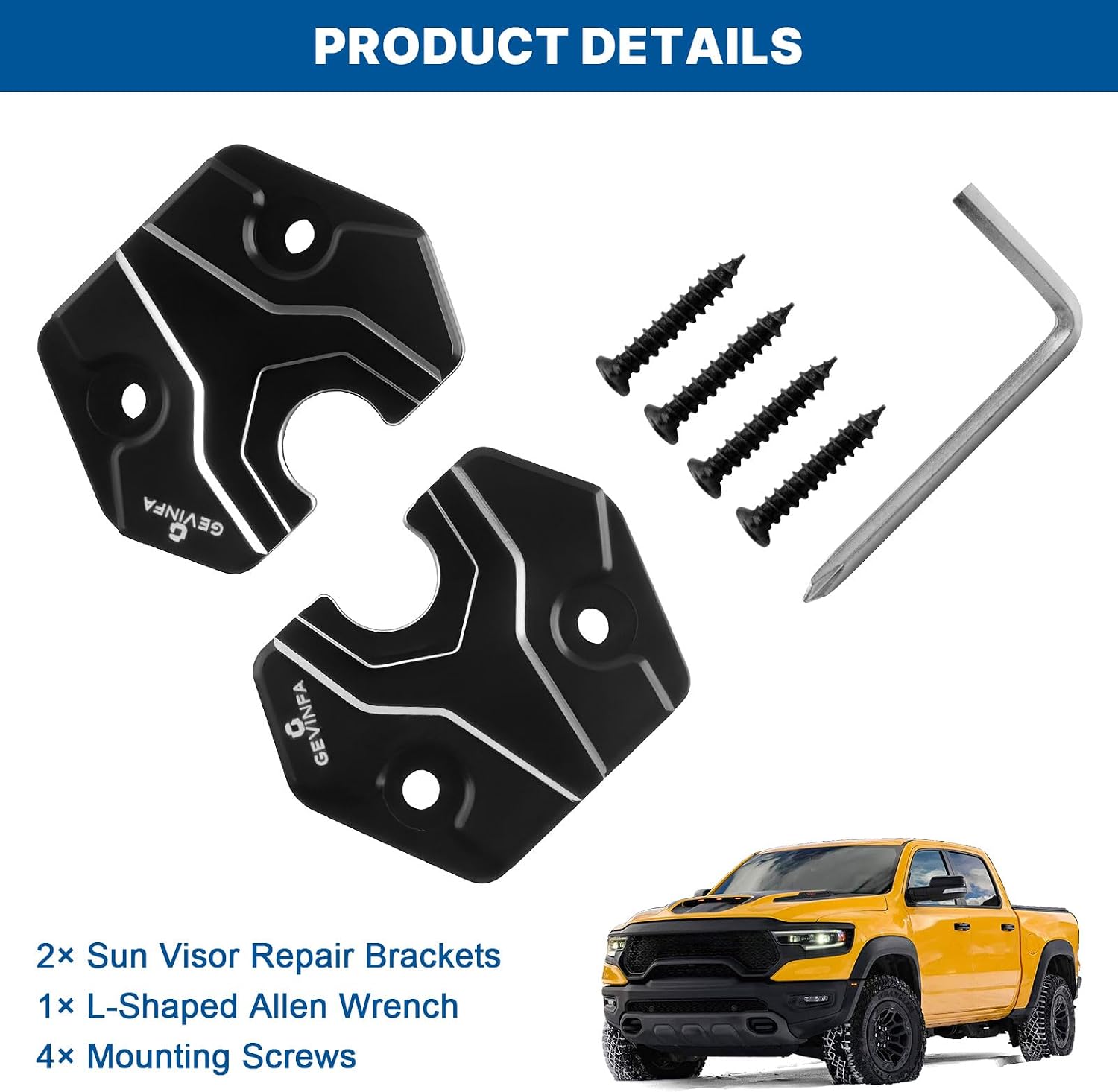 GEVINFA Sun Visor Repair Kit Compatible with Ram 1500 2019-2026, 2 Pack Upgraded Aluminum Alloy Visor Clips for Fixing Sagging Drooping Sun Visor, L-R Side Truck Interior Ram 1500 Accessories