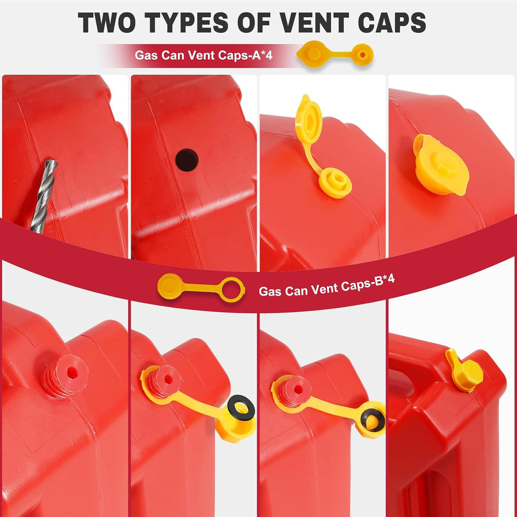 Gas Can Spout Replacement, Gas Can Nozzle Spouts 4 Kit,with 8 Screw Collar Caps(4 Coarse Thread&4 Fine Thread Fits Most Cans) with 8 Gas Can Gasket, Spout Cap, Gas Can Vent Caps,with Drill(33 PCS)