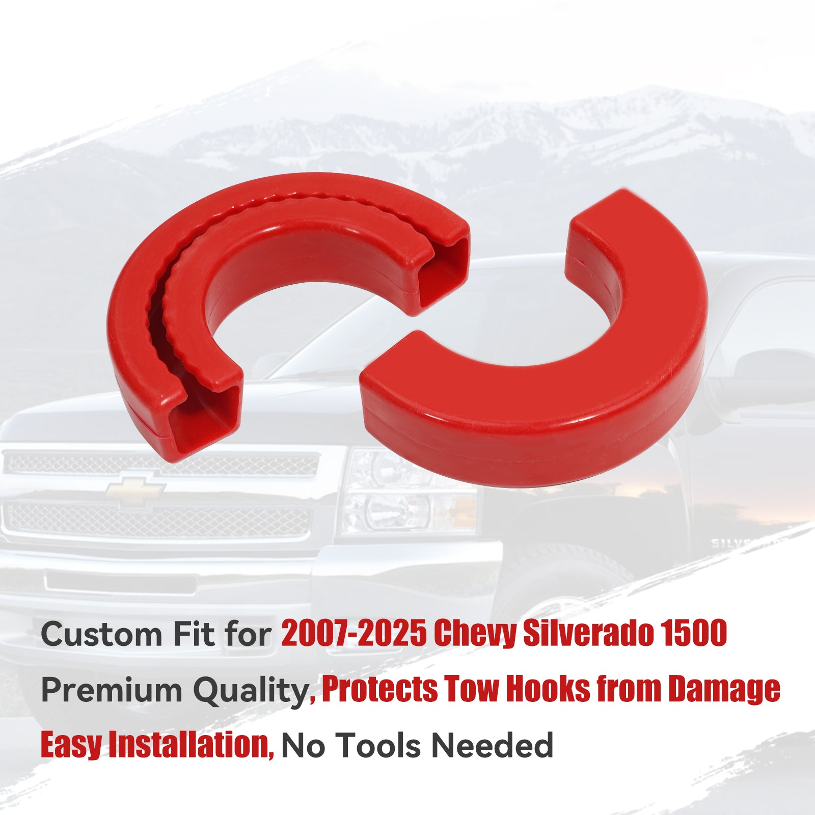 Tow Hook Covers Compatible with Chevy Silverado 1500 2007-2025, Custom-Fit Protector Cover for Chevrolet Silverado 1500 Accessories | Durable & Stylish Upgrade (Red)
