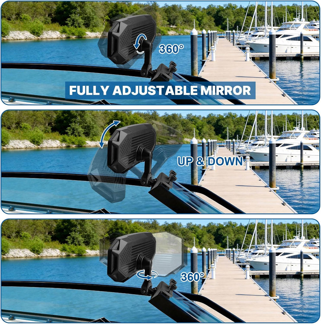 Boat Mirror Rear View with US Flag for Pontoon Ski Wakeboard Tower