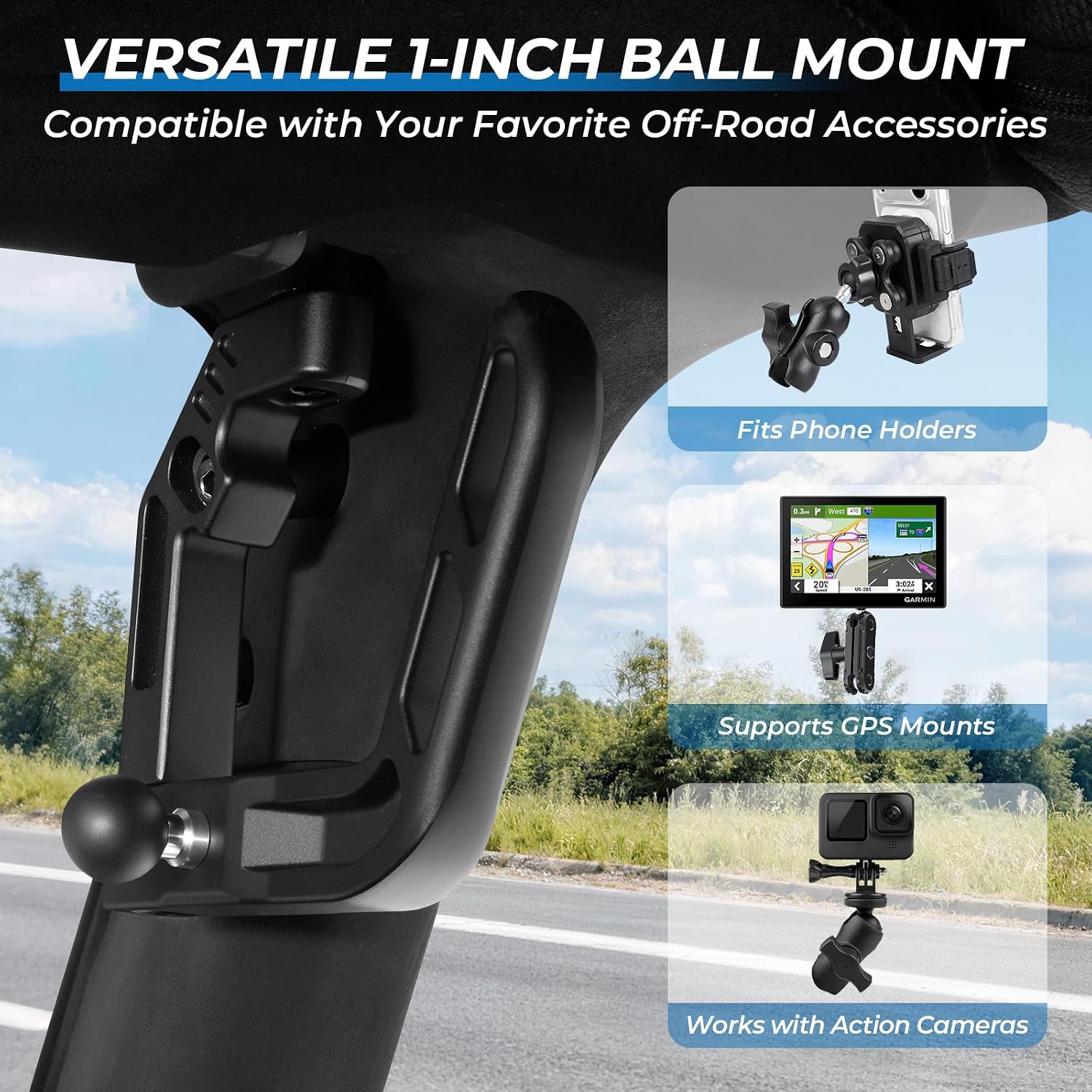 Mirrors Doors Off for Jeep Wrangler JK JKU 2007-2018, 2-in-1 Front Grab Handle & Quick Release Side View JK Mirror with 1" Ball Mount, Aluminum Alloy, 2&4 Door Off-Road Accessories