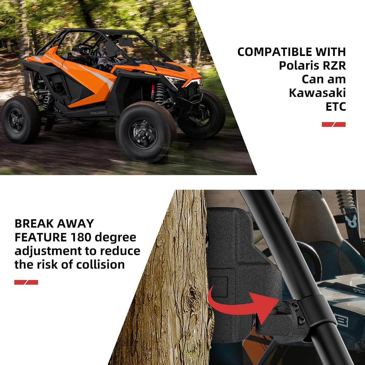 UTV RZR Rear View Mirror and Side Mirrors Set 1.65"-2" Roll Bar Cage, UTV Convex Rear View Side Mirrors Compatible with Polaris RZR Ranger Can Am X3 Commander Kawasaki Mule Rhino