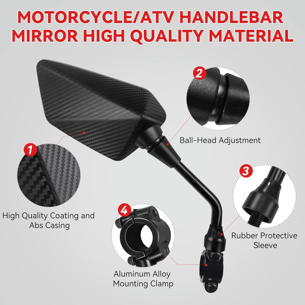 ATV Mirror - Rear View Mirror for ATV, Bike, Scooter & More - 7/8" Handlebar Mount, 8MM/10MM Screw Compatible with Victory, Yamaha, Kawasaki & KTM