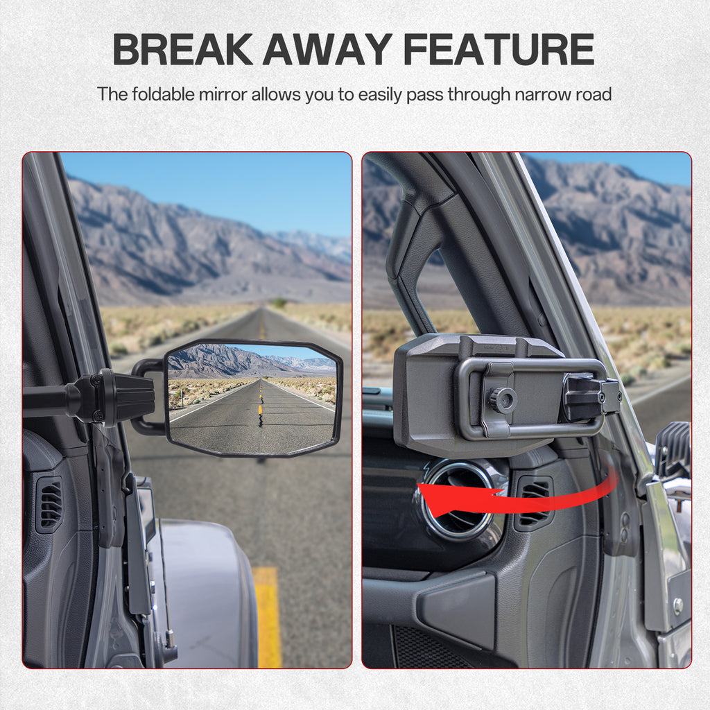 GEVINFA Upgraded Mirrors Doors Off Compatible with Jeep Wrangler JL JLU and Gladiator JT 2024-2026, Quick Release JL Mirror, No Wobble & Quick Removal knob(Not Fit 1986-2023) Patented