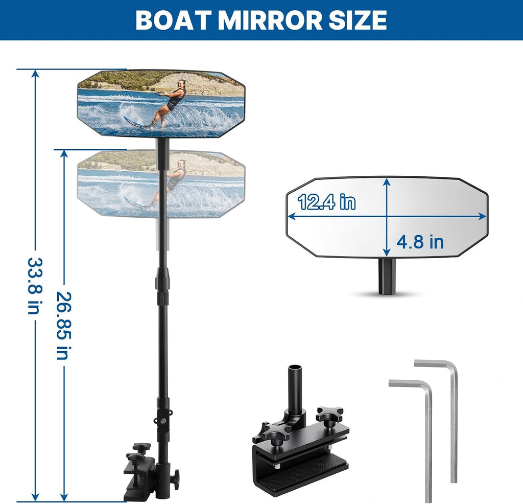 GEVINFA Pontoon Boat Mirror Rear View, Flag 4.8"x12.4" Large Marine Mirror
