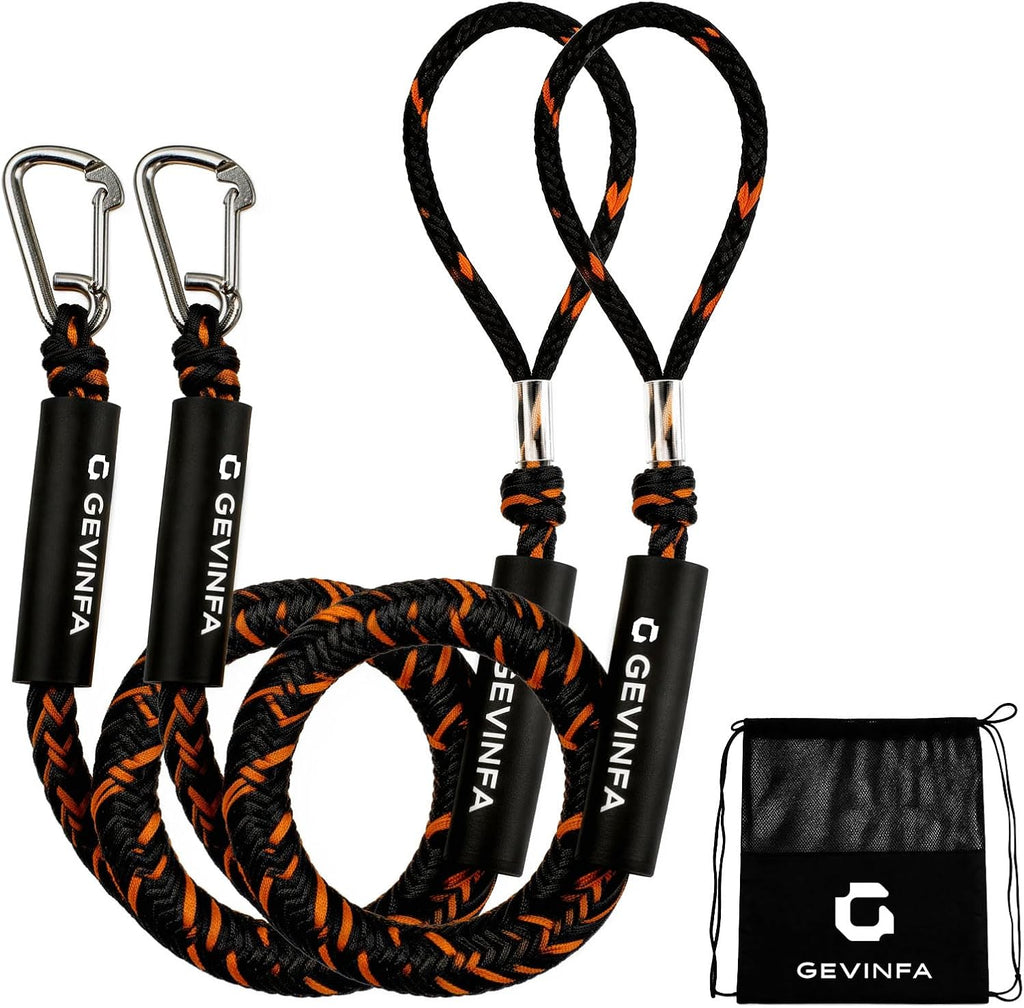 GEVINFA Bungee Dock Lines for Boats 4.3-5.6Ft 316 SS Clips Black Red 2Pack