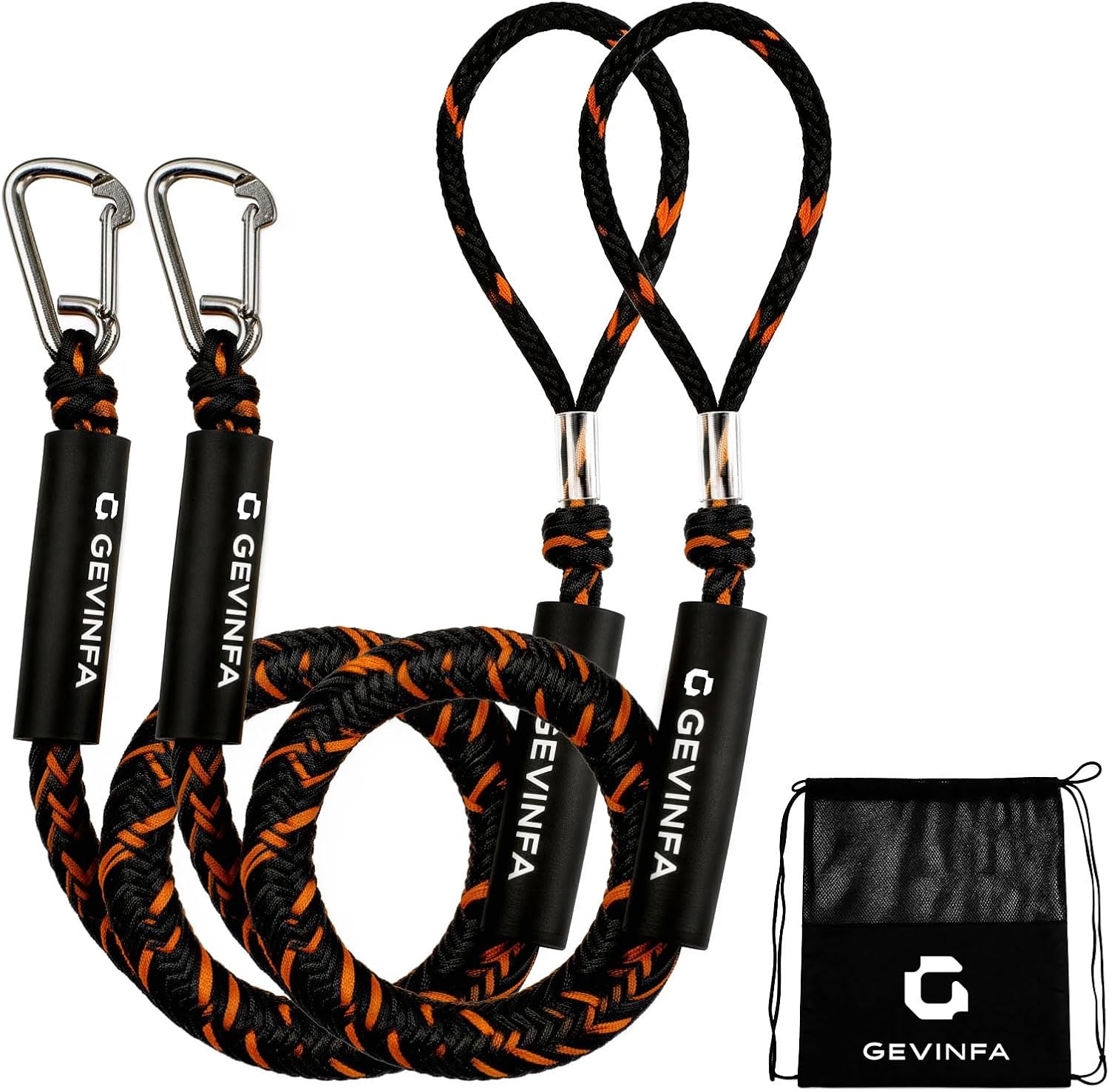 GEVINFA Bungee Dock Lines for Boats 4.3-5.6Ft 316 SS Clips Black Red 2Pack