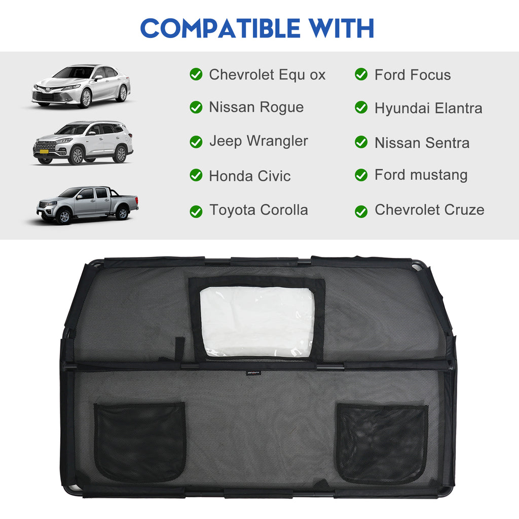 GEVINFA 52" Dog Car Barrier for SUV, Wide Escape-Proof & Chew-Proof Dog Car Divider with Removable Visual Window & 2 Storage Pockets, Pet Net Gate for Behind Front Seats, Fits Sedans Cars Trucks