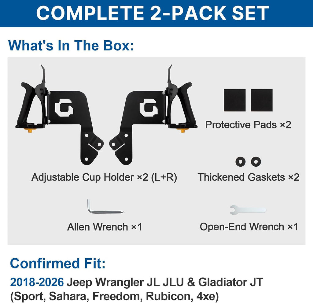 GEVINFA 2 Pack Front Door Cup Holder for Jeep Wrangler JL JLU Gladiator JT