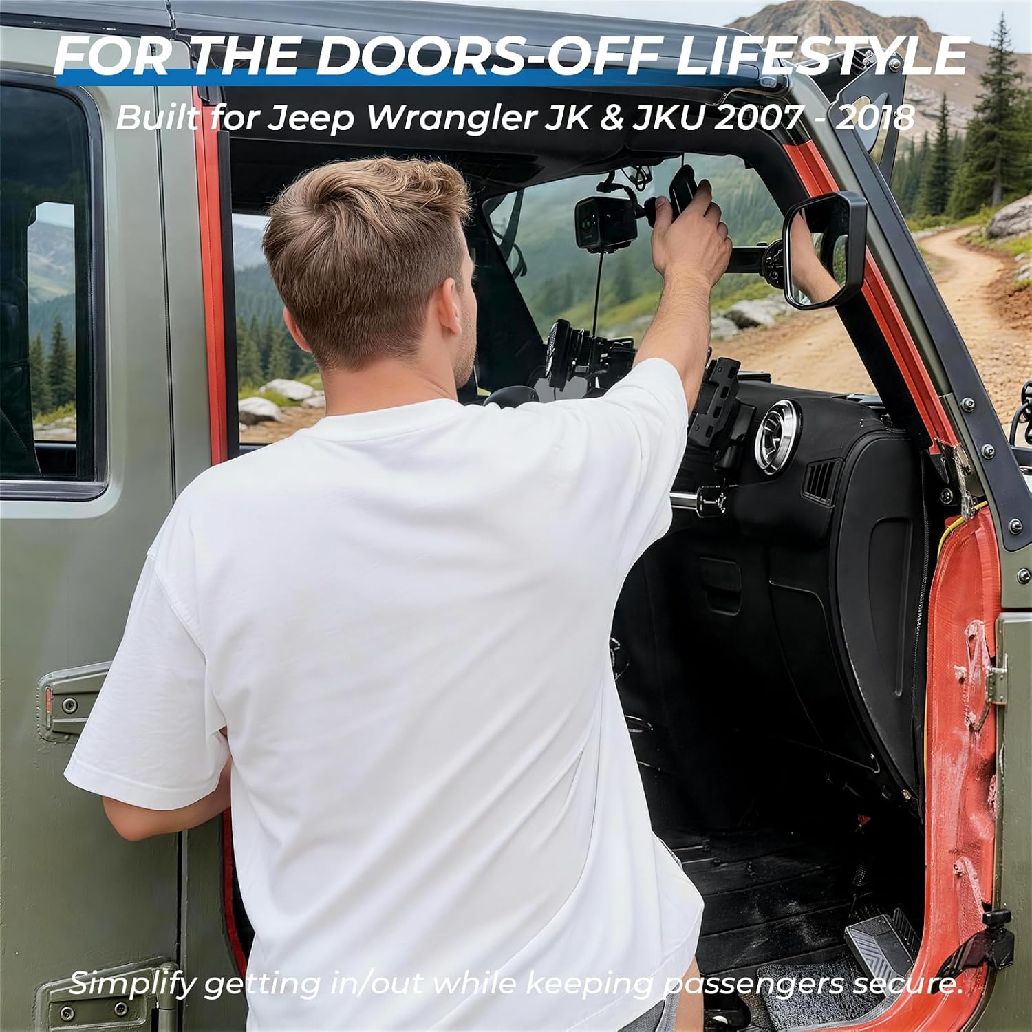 Mirrors Doors Off for Jeep Wrangler JK JKU 2007-2018, 2-in-1 Front Grab Handle & Quick Release Side View JK Mirror with 1" Ball Mount, Aluminum Alloy, 2&4 Door Off-Road Accessories