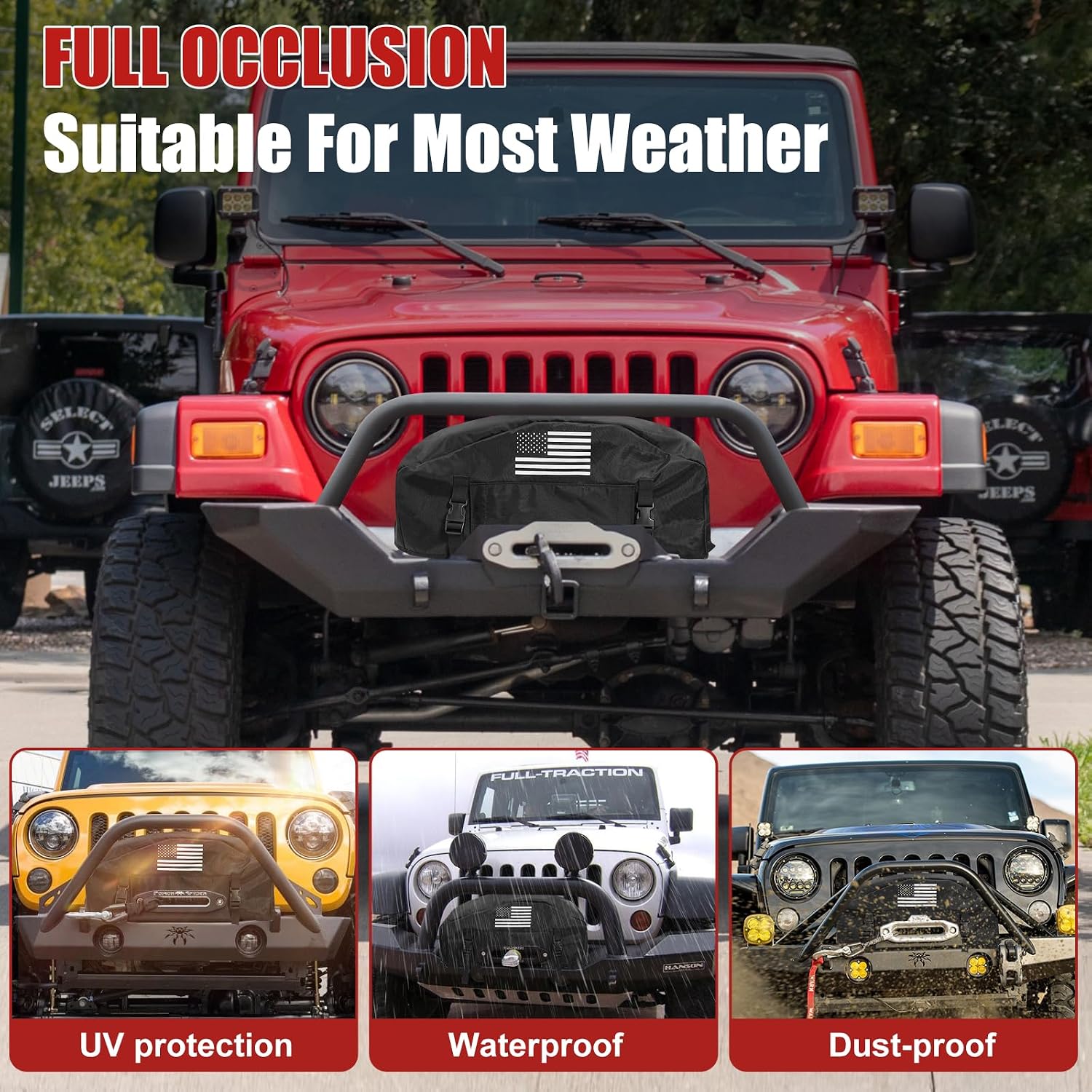 GEVINFA Winch Cover Top Zipper, Waterproof Protection for 8000-13500 Lbs