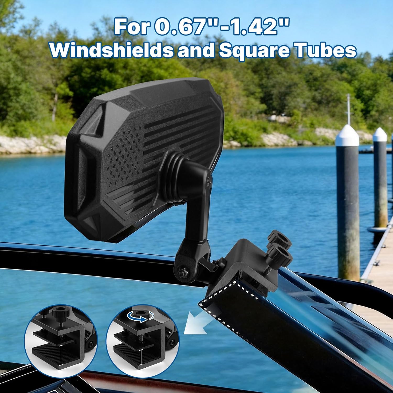 GEVINFA Boat Mirror Rear View with US Flag for Pontoon Ski Wakeboard Tower