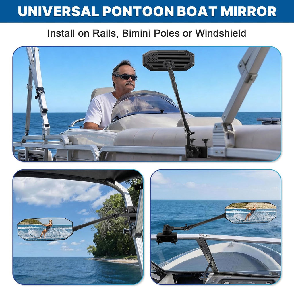 GEVINFA Pontoon Boat Mirror Rear View, Flag 4.8"x12.4" Large Marine Mirror