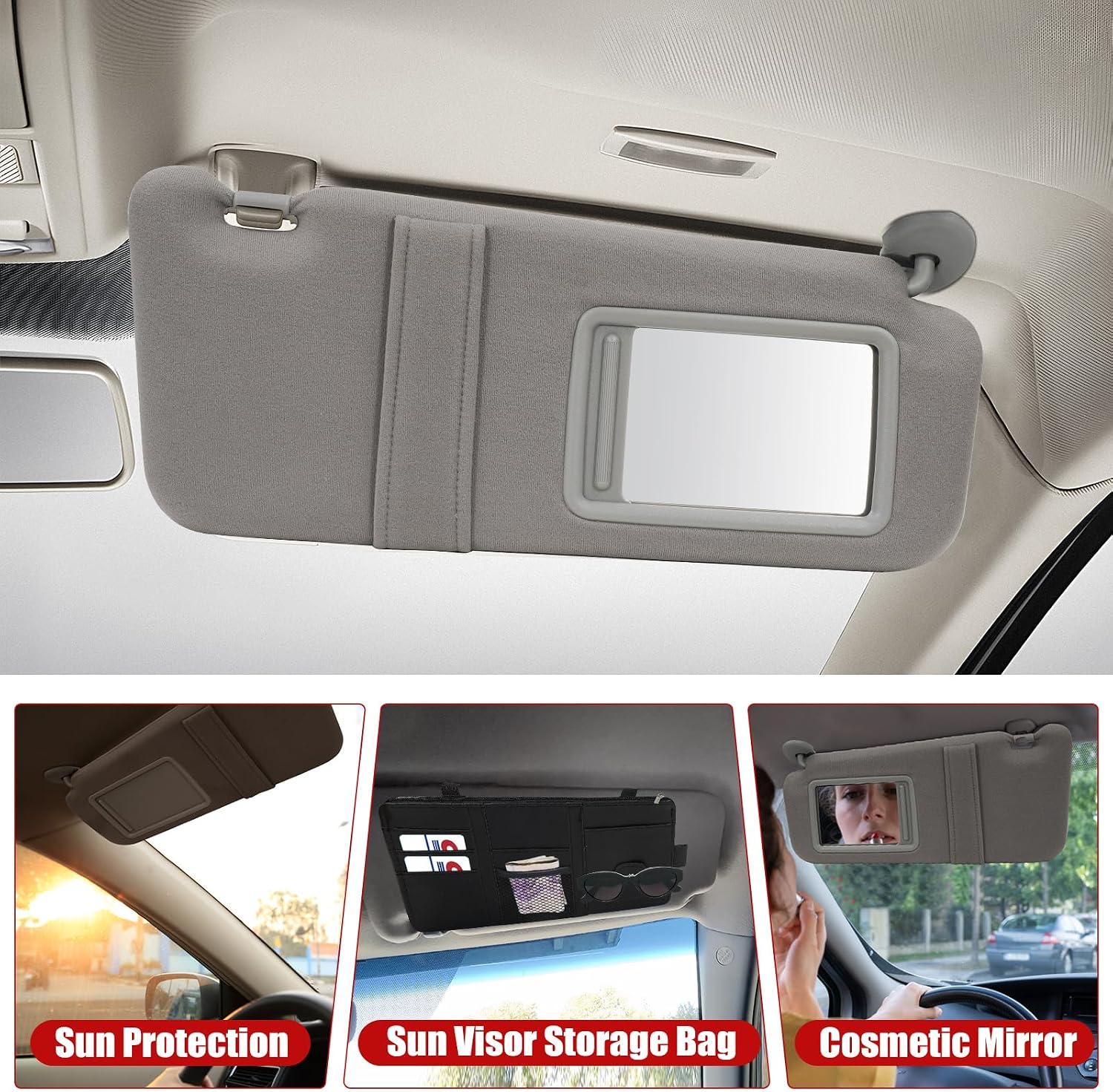 Car Sun Visor Replacement for Toyota Camry Grey,fit for Driver & Passenger Side Toyota Camry Sun Visor 2007 2008 2009 2010 2011 and Hybrid Without Light,Replace OE#74310-06750-E0, 74320-06780-B0,2 PCS
