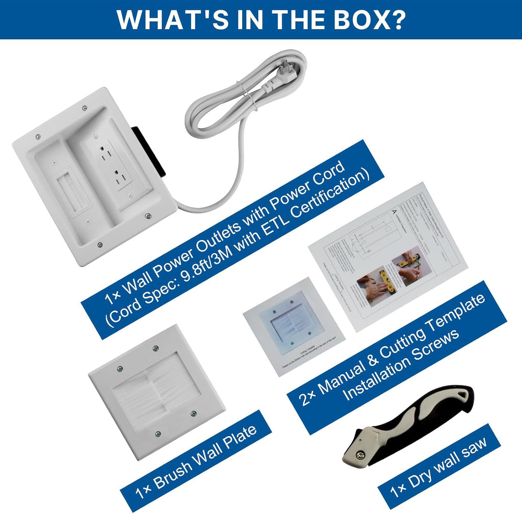 in-Wall Cable Management Kit with Power Extension Cord for Wall TV