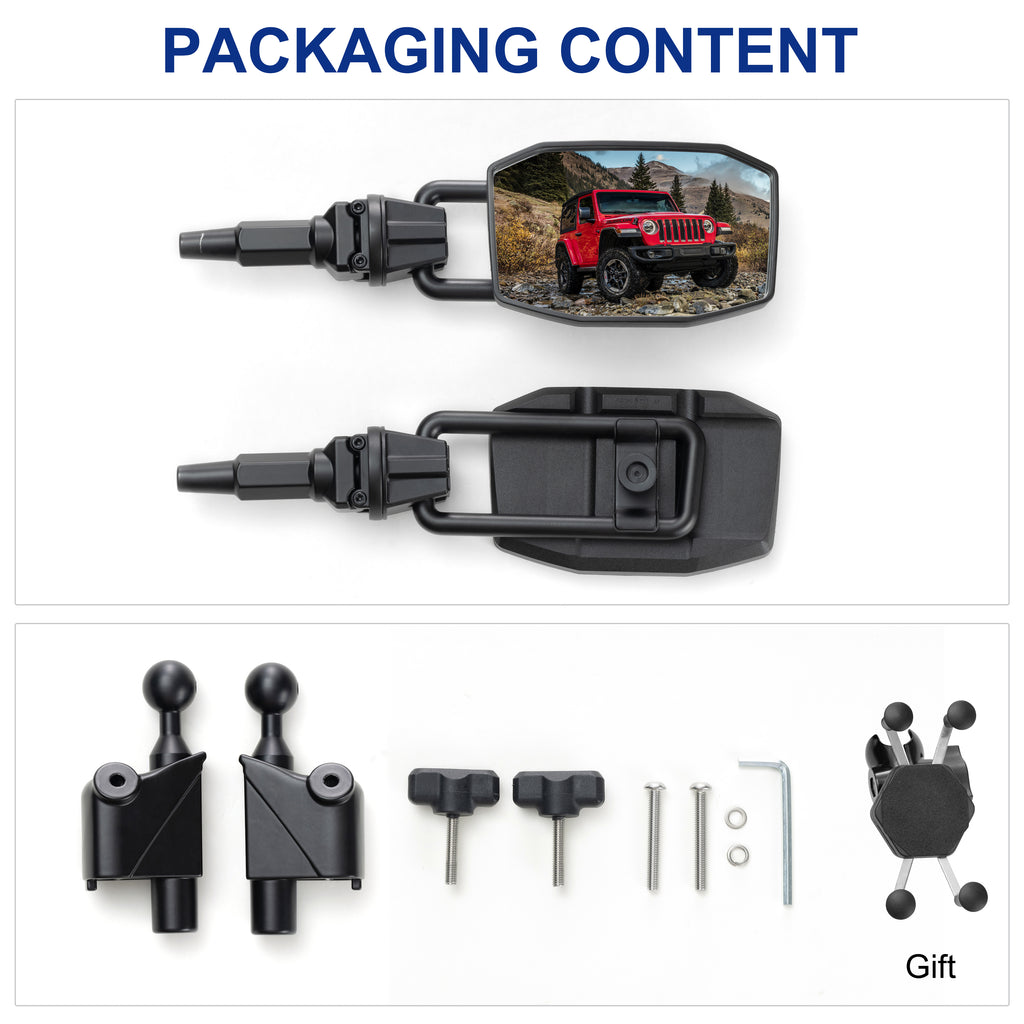GEVINFA Upgrade Mirrors Doors Off Compatible with Jeep Wrangler JL JLU and Gladiator JT 2018-2023, Quick Release JL Mirror, No Wobble & Quick Removal knob(Not Fit 2024 2025) Patented