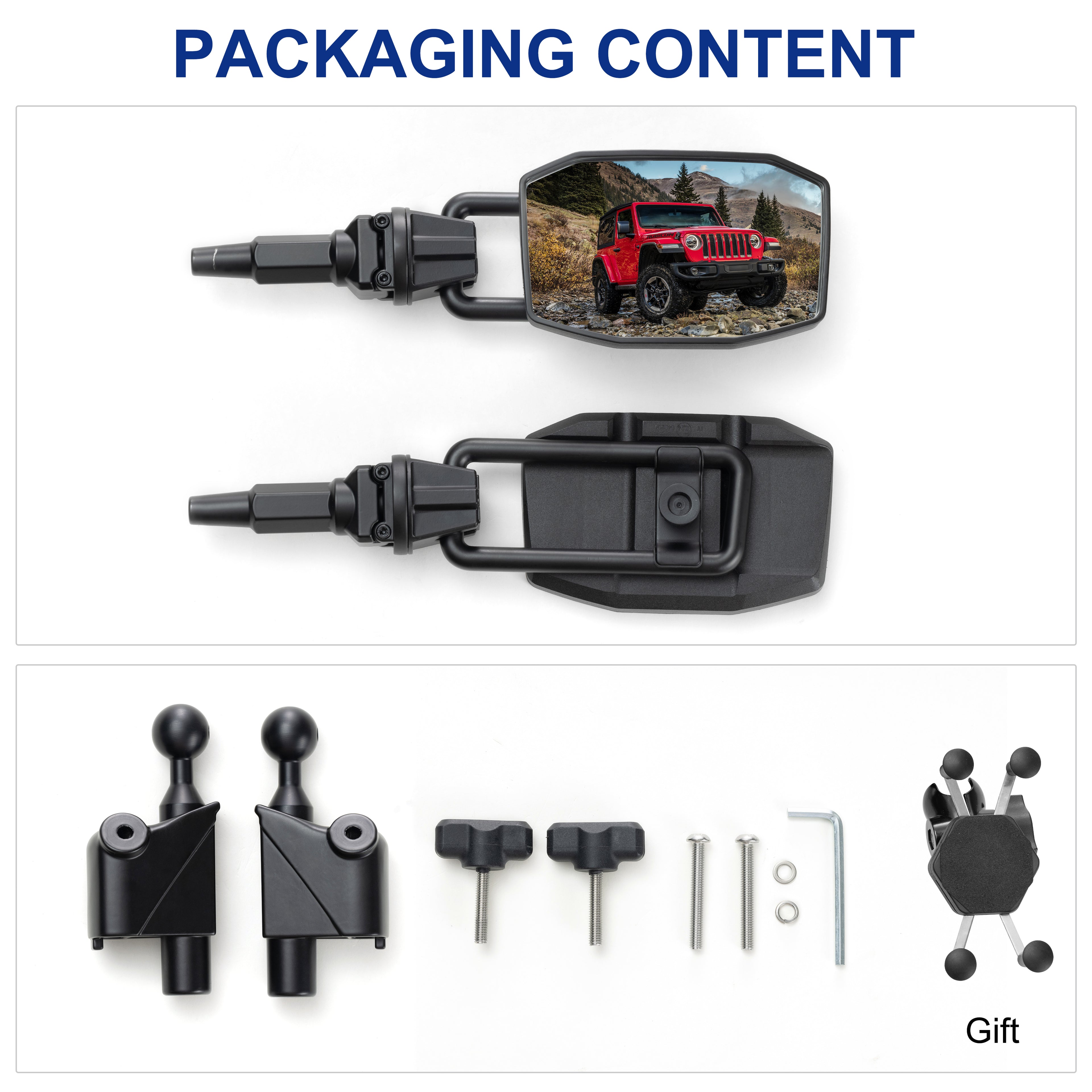 GEVINFA Upgrade Mirrors Doors Off Compatible with Jeep Wrangler JL JLU and Gladiator JT 2018-2023, Quick Release JL Mirror, No Wobble & Quick Removal knob(Not Fit 2024 2025) Patented