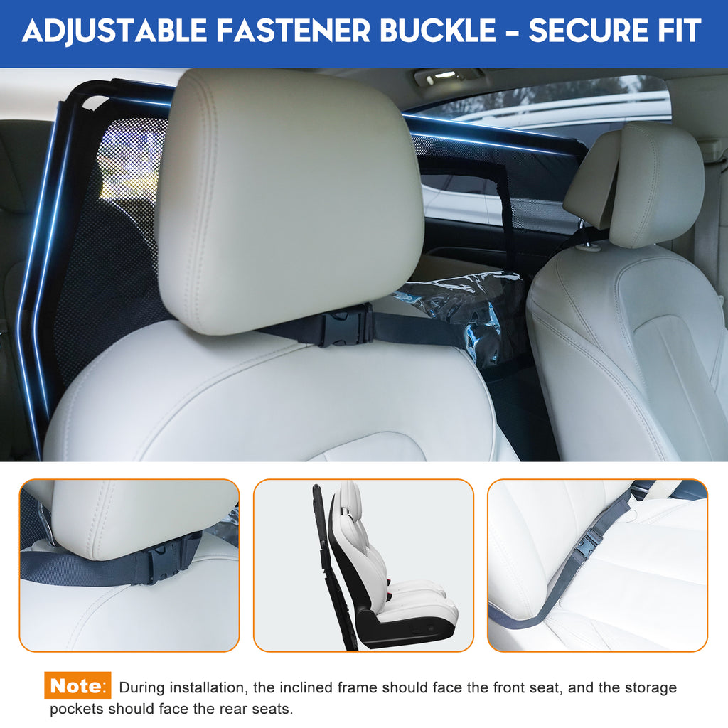 GEVINFA 52" Dog Car Barrier for SUV, Wide Escape-Proof & Chew-Proof Dog Car Divider with Removable Visual Window & 2 Storage Pockets, Pet Net Gate for Behind Front Seats, Fits Sedans Cars Trucks