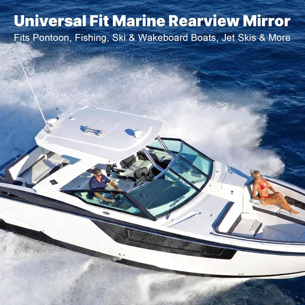 GEVINFA Boat Mirror Rear View with US Flag for Pontoon Ski Wakeboard Tower