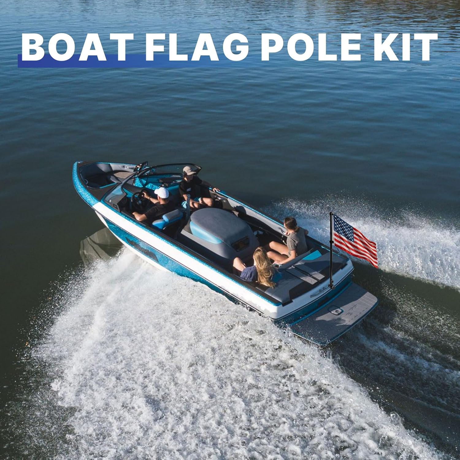 GEVINFA Boat Flag Pole Kit 15x28" American USA Flag, 50 Stars Marine Flag