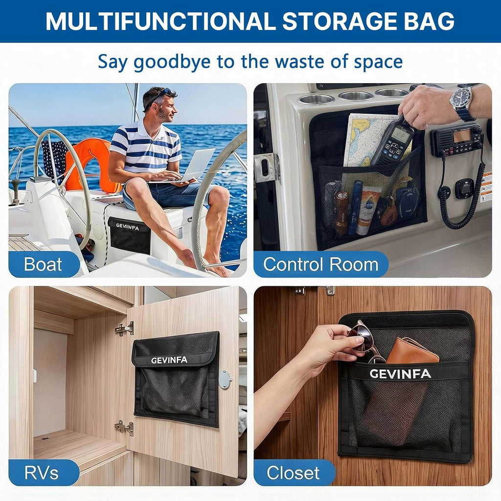 GEVINFA Boat Storage Mesh Bags Self-Adhesive Velcro Pocket Organizer 2 PCS