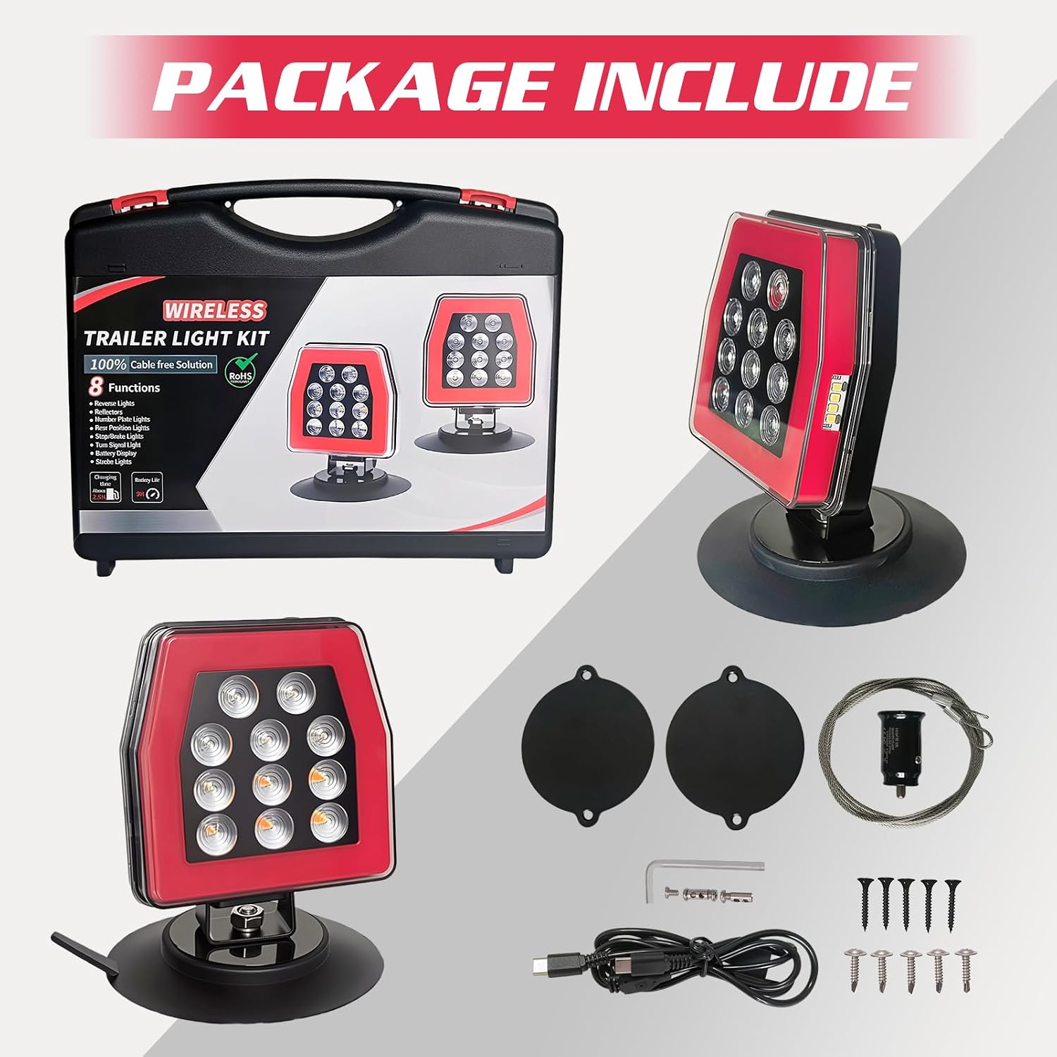 Wireless Magnetic Trailer Lights 2.4GHz for Towing Truck RV Boat
