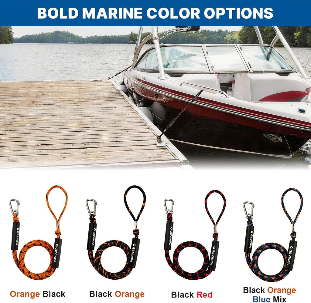 GEVINFA Bungee Dock Lines for Boats 4.3-5.6Ft 316 SS Clips Black Red 2Pack