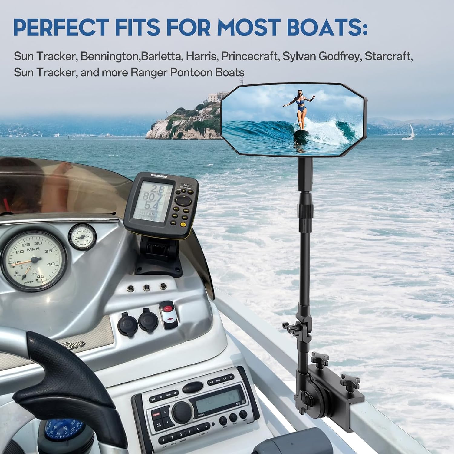 GEVINFA Pontoon Boat Mirror Rear View, Flag 4.8"x12.4" Large Marine Mirror